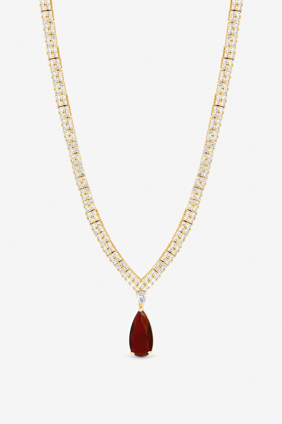 Jon Richard Gold Plate And Cubic Zirconia Ruby Pear Drop Necklace