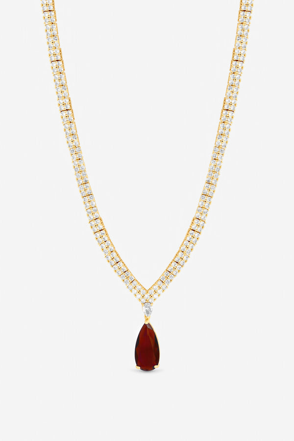 Jon Richard Gold Plate And Cubic Zirconia Ruby Pear Drop Necklace