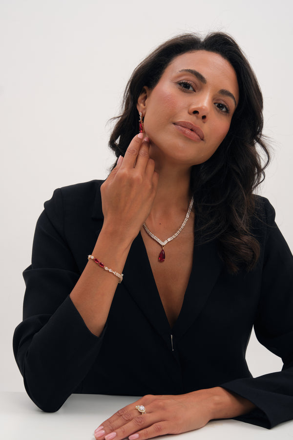 Jon Richard Gold Plated and Cubic Zirconia Ruby Pear Drop Earrings