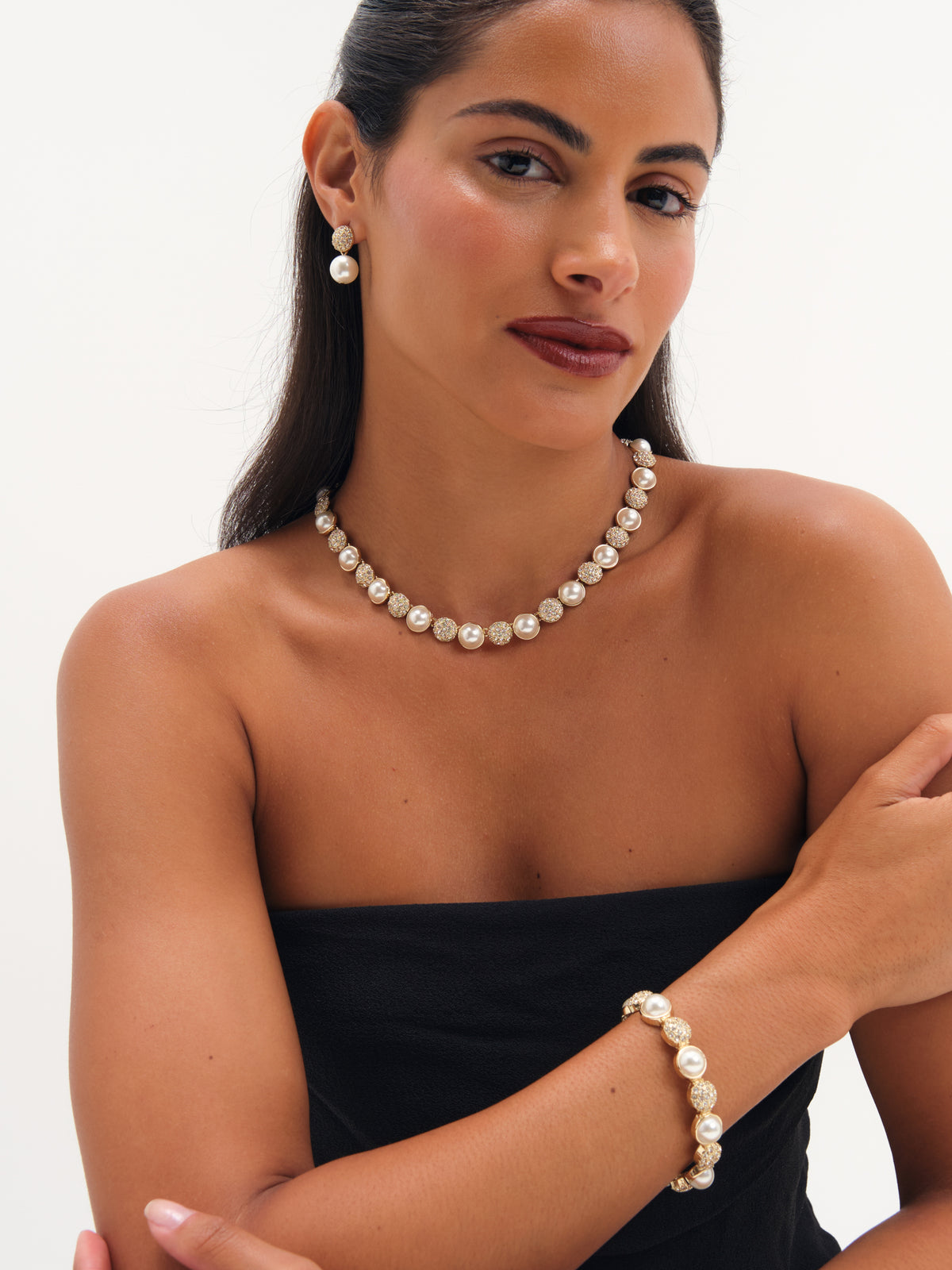 Jon Richard Gold Plated Pearl And Pave Stretch Bracelet