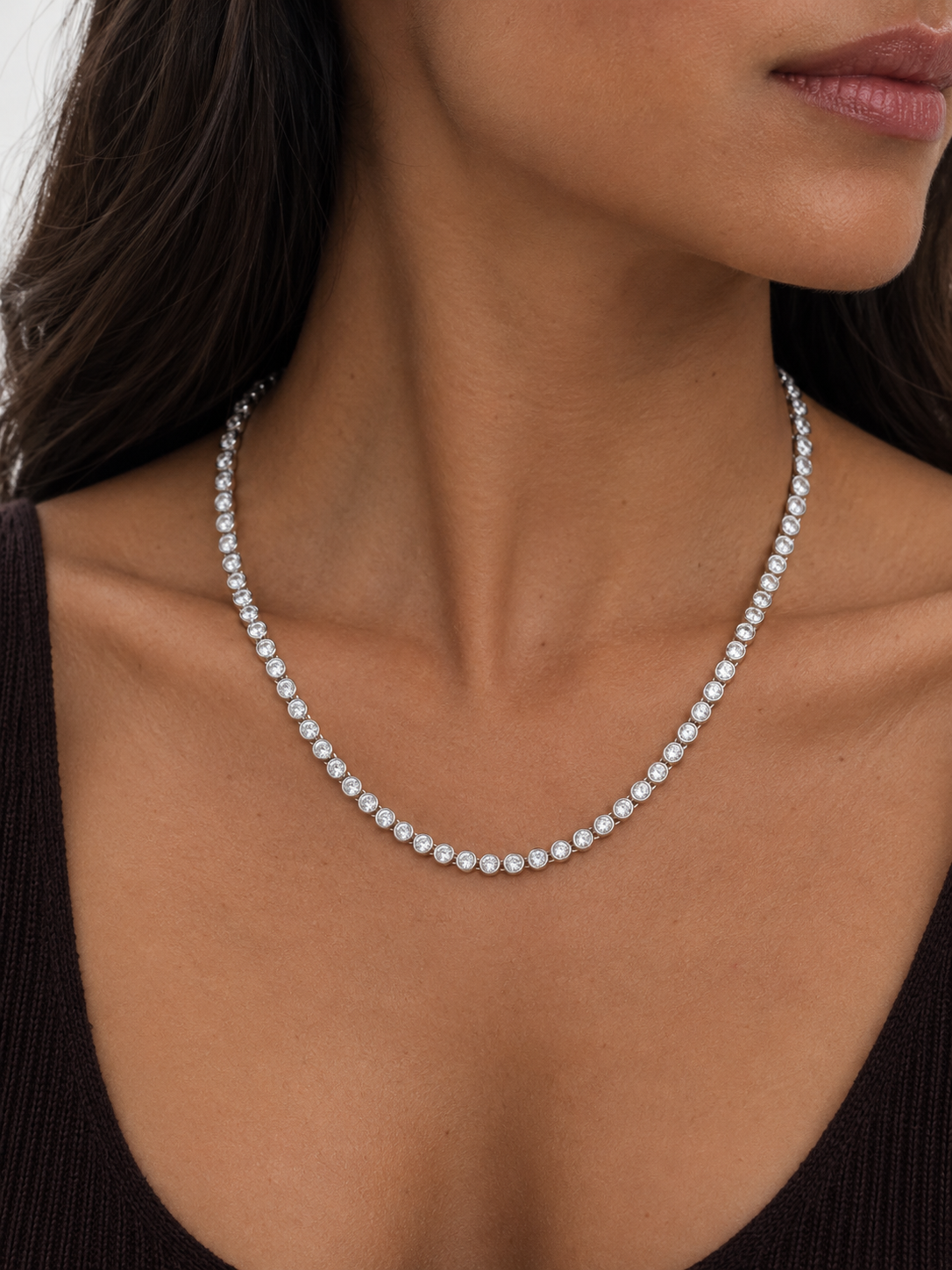 Jon Richard Silver Plated Tennis Round Bezel Necklace