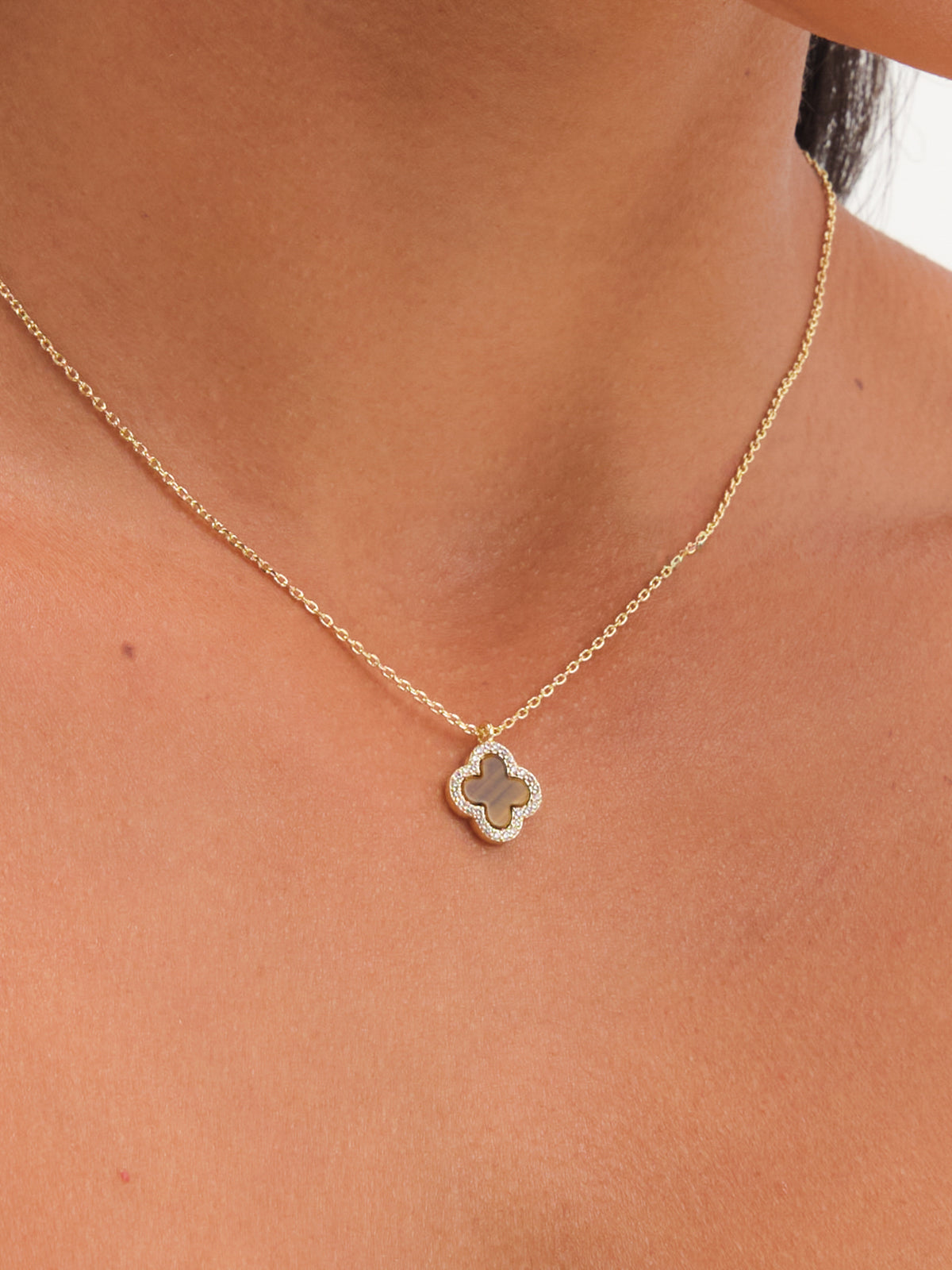 Jon Richard Gold Plated And Tiger Eye Clover Pendant