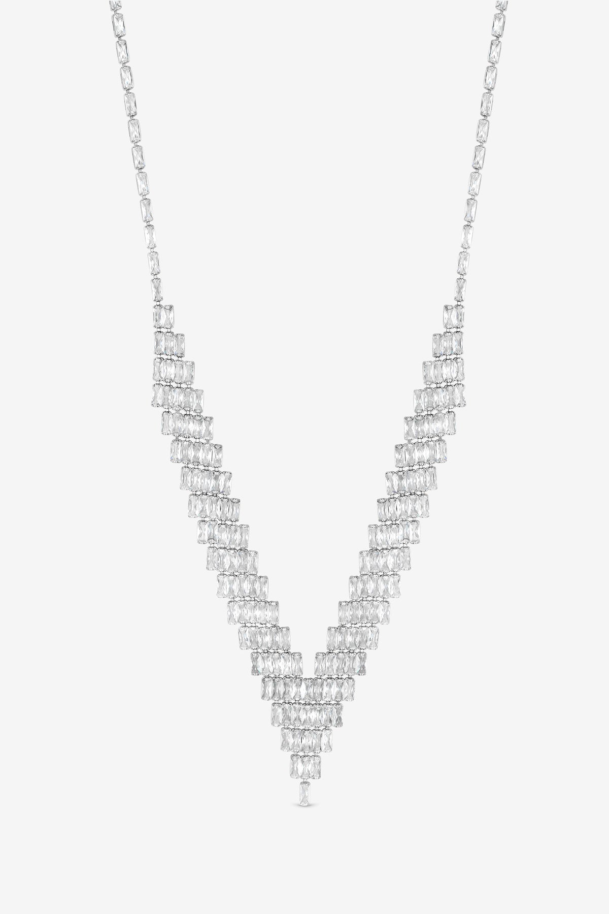 JON RICHARD RHODIUM  PLATE CRYSTAL V NECKLACE