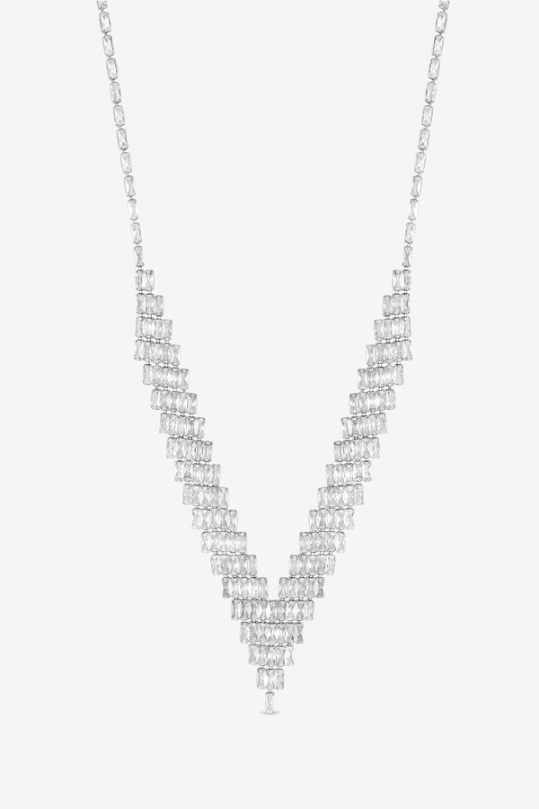 JON RICHARD RHODIUM  PLATE CRYSTAL V NECKLACE