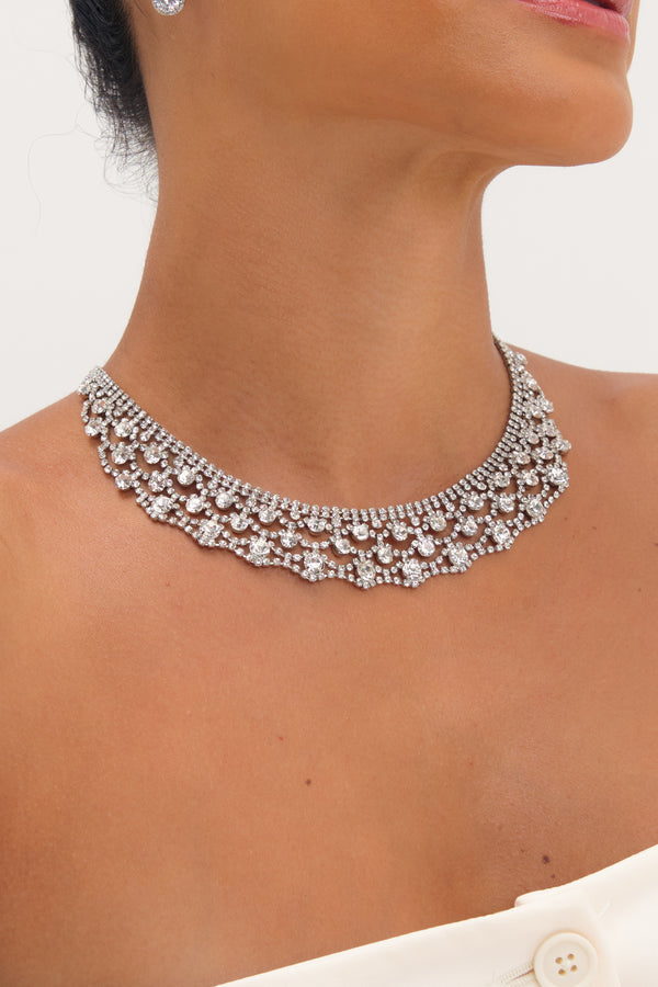 JON RICHARD RHODIUM PLATE AND CRYSTAL STATEMENT COLLAR NECKLACE
