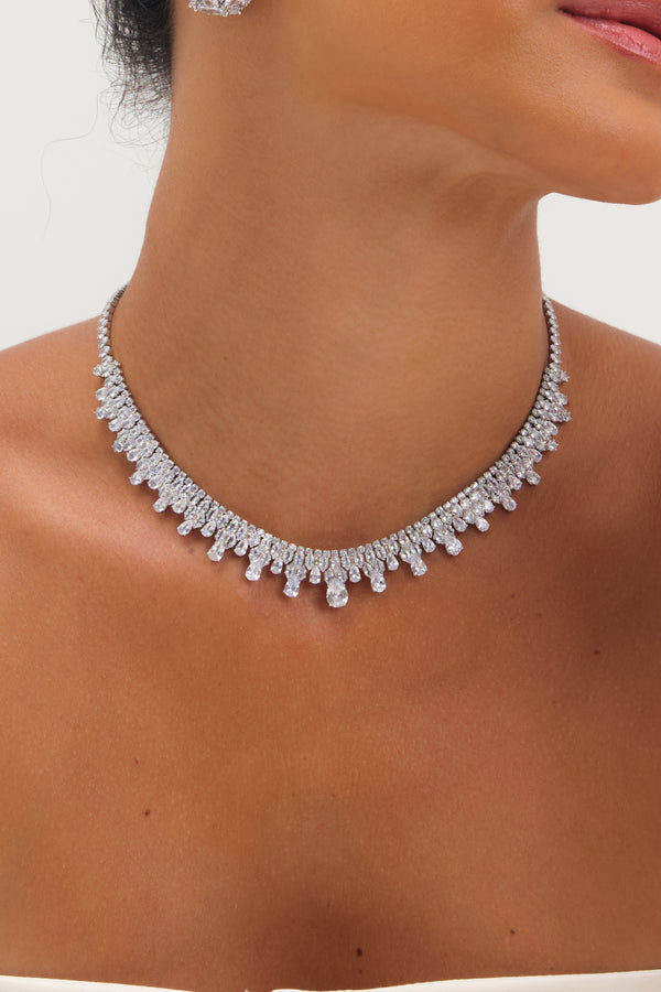 JON RICHARD RHODIUM PLATE AND CUBIC ZIRCONIA PEARDROP COLLAR  NECKLACE