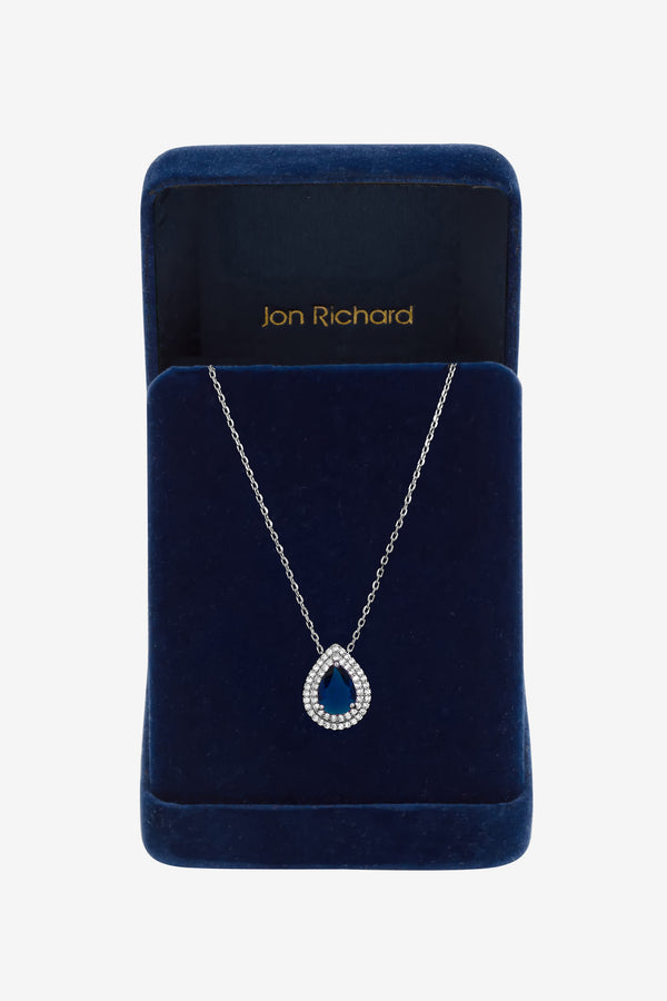 Jon Richard Rhodium Plated Cubic Zirconia Sapphire Pear Pendant