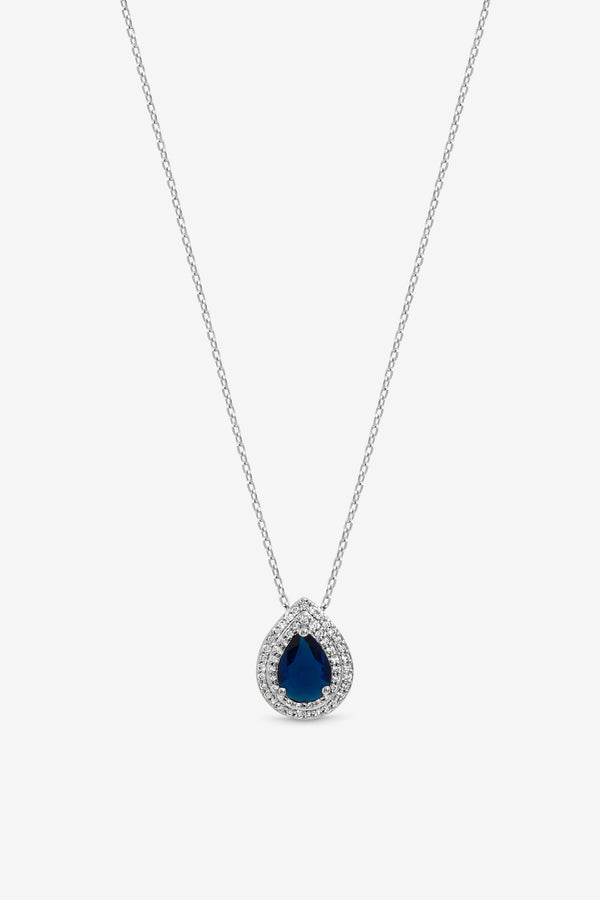 Jon Richard Rhodium Plated Cubic Zirconia Sapphire Pear Pendant