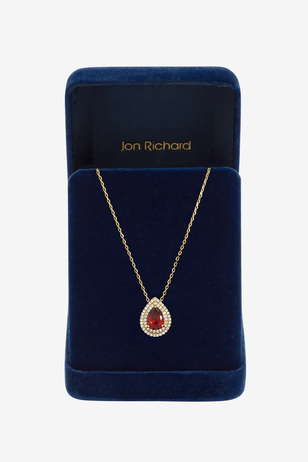 Jon Richard Gold Plated Cubic Zirconia Garnet Pear Pendant
