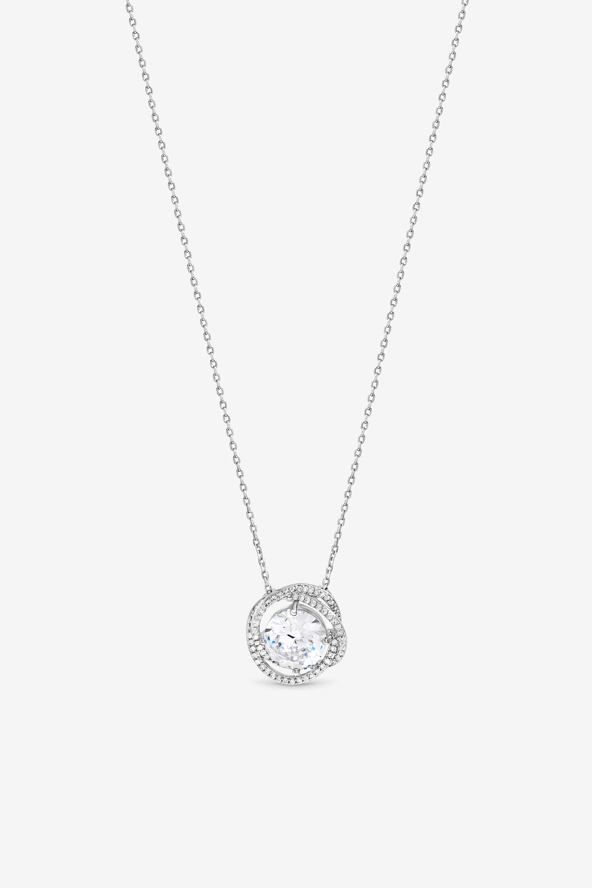 JON RICHARD RHODIUM PLATE CUBIC ZIRCONIA TWIST HALO PENDANT
