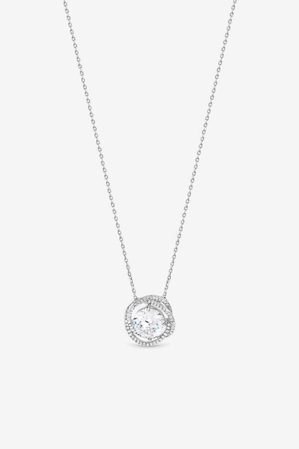 JON RICHARD RHODIUM PLATE CUBIC ZIRCONIA TWIST HALO PENDANT