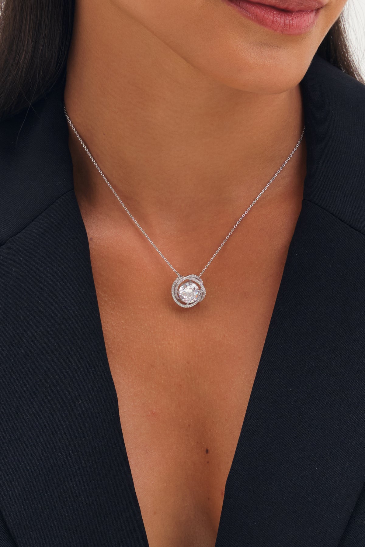 JON RICHARD RHODIUM PLATE CUBIC ZIRCONIA TWIST HALO PENDANT