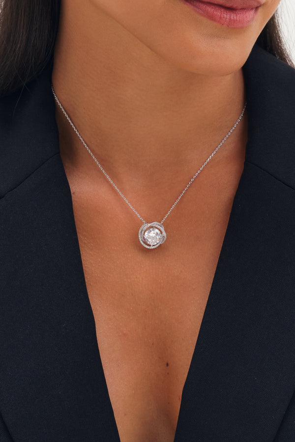 JON RICHARD RHODIUM PLATE CUBIC ZIRCONIA TWIST HALO PENDANT