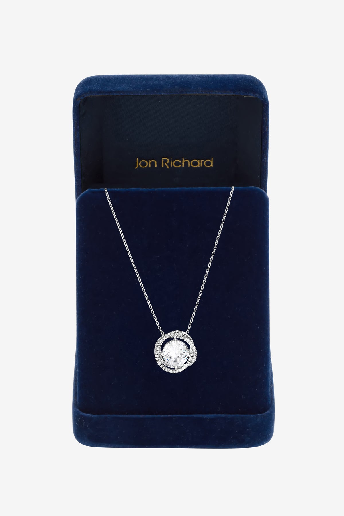 JON RICHARD RHODIUM PLATE CUBIC ZIRCONIA TWIST HALO PENDANT