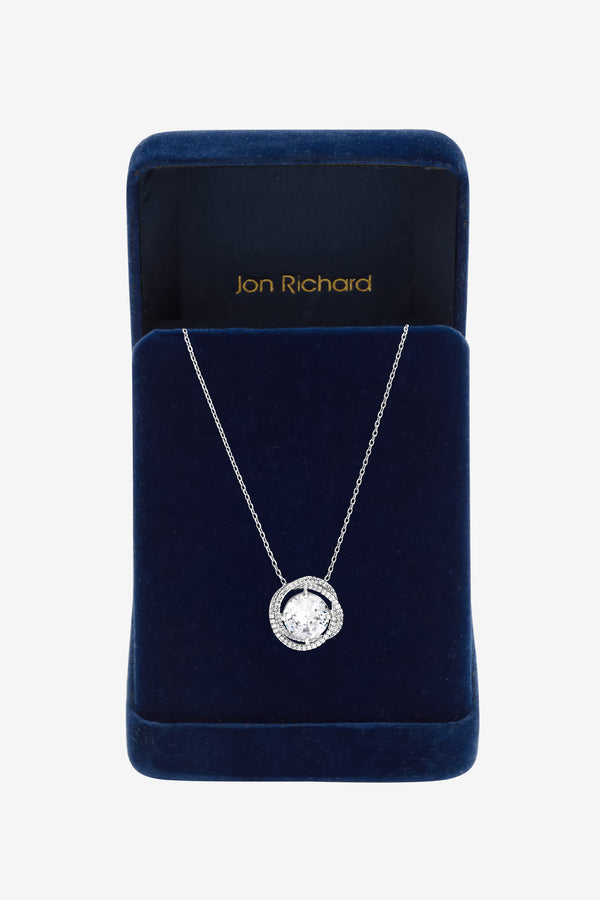 JON RICHARD RHODIUM PLATE CUBIC ZIRCONIA TWIST HALO PENDANT