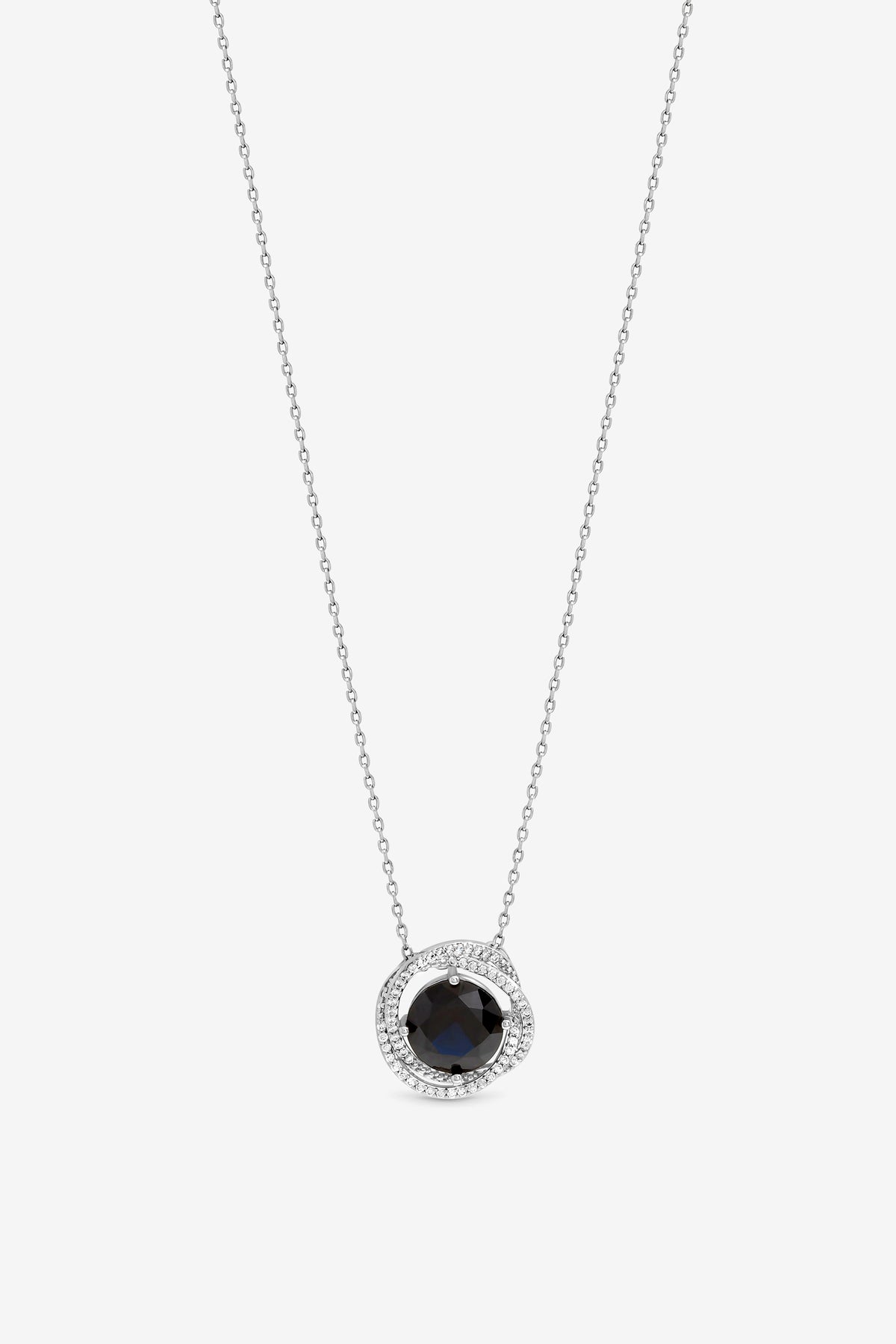 JON RICHARD RHODIUM PLATE CUBIC ZIRCONIA TWIST HALO SAPPHIRE PENDANT