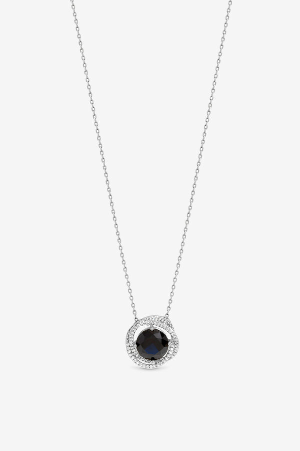 JON RICHARD RHODIUM PLATE CUBIC ZIRCONIA TWIST HALO SAPPHIRE PENDANT