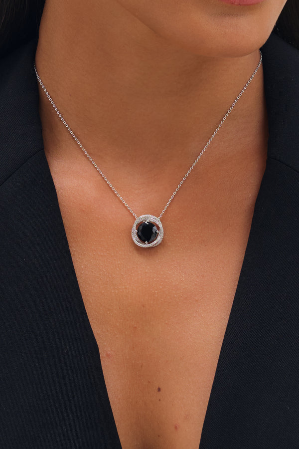 JON RICHARD RHODIUM PLATE CUBIC ZIRCONIA TWIST HALO SAPPHIRE PENDANT