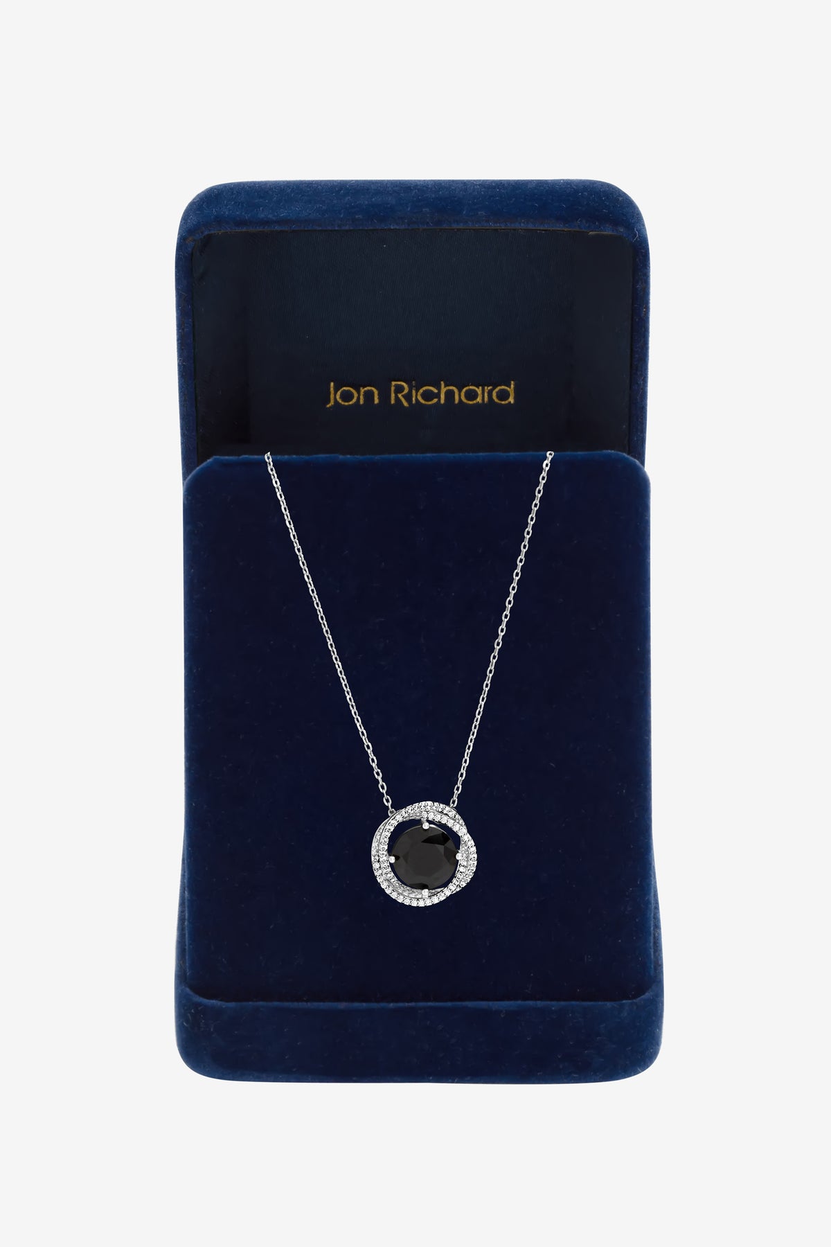 JON RICHARD RHODIUM PLATE CUBIC ZIRCONIA TWIST HALO SAPPHIRE PENDANT