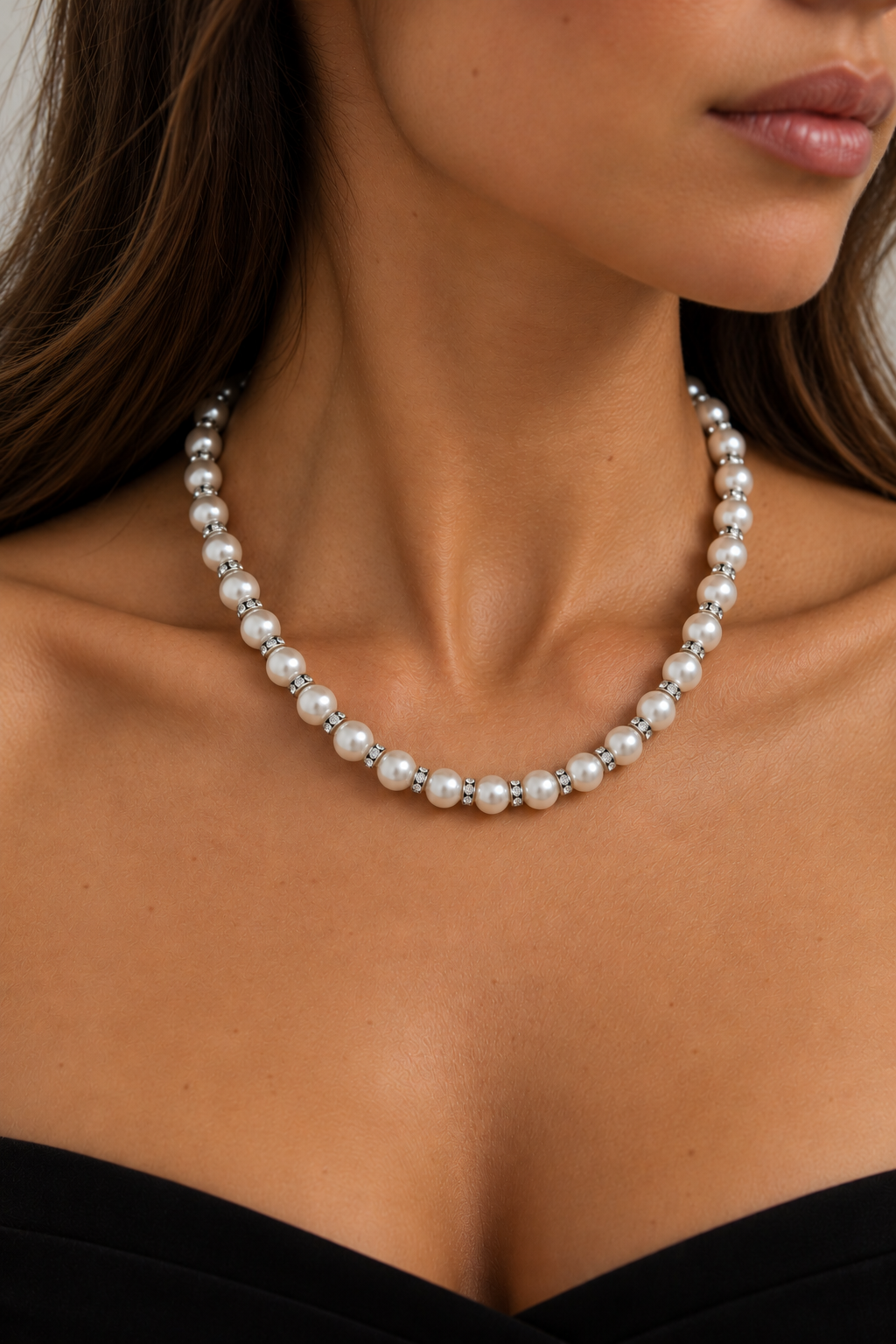 Jon Richard Silver Crystal and Cream Pearl 18" Necklace
