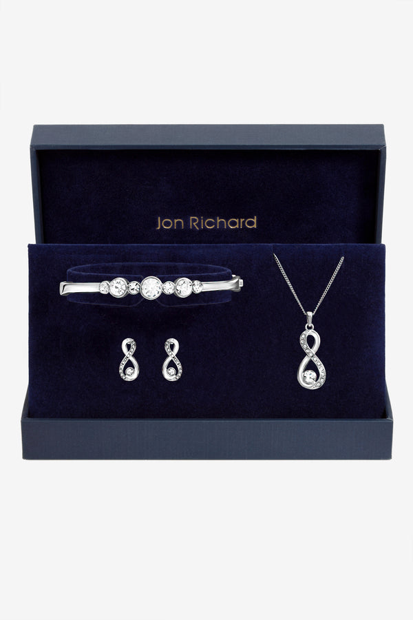 Silver Plated Crystal Infinity Jewellery Set In A Gift Box