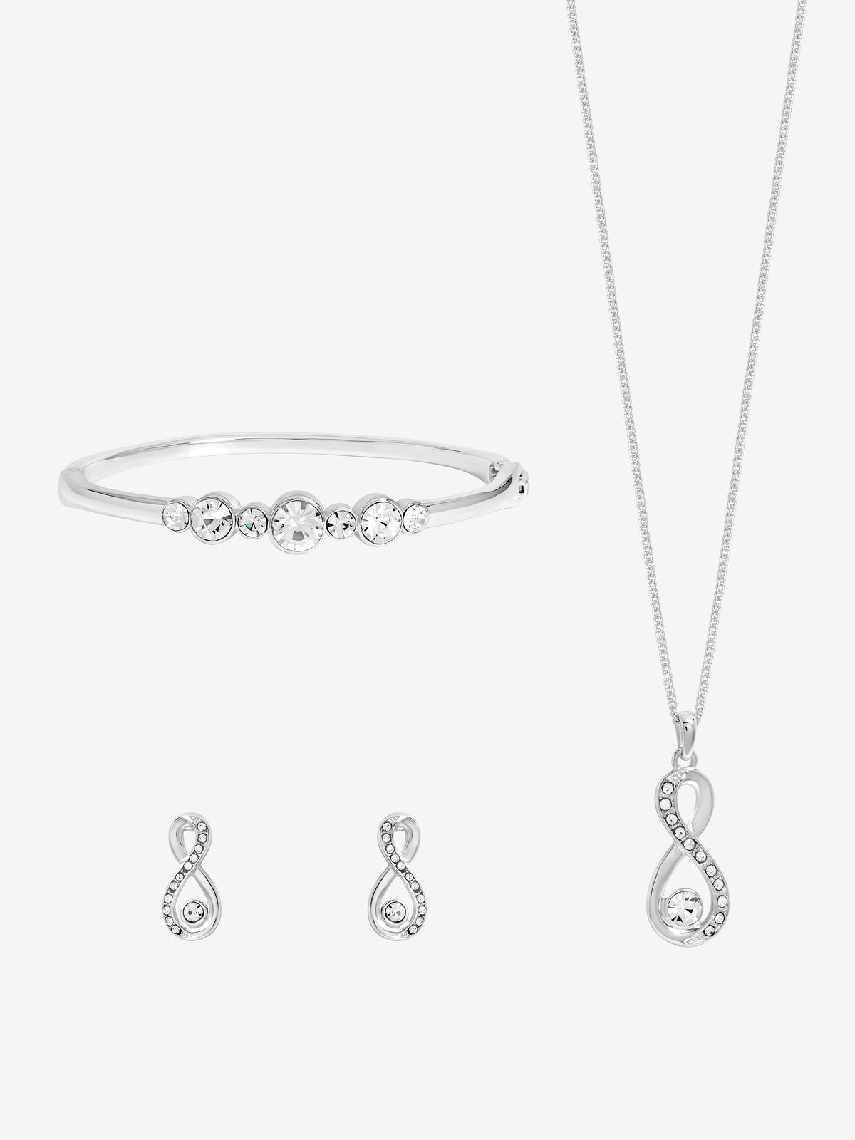 Silver Plated Crystal Infinity Jewellery Set In A Gift Box