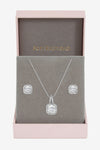 Silver Plated Cubic Zirconia Square Drop Pendant And Earring Set - Gift Boxed