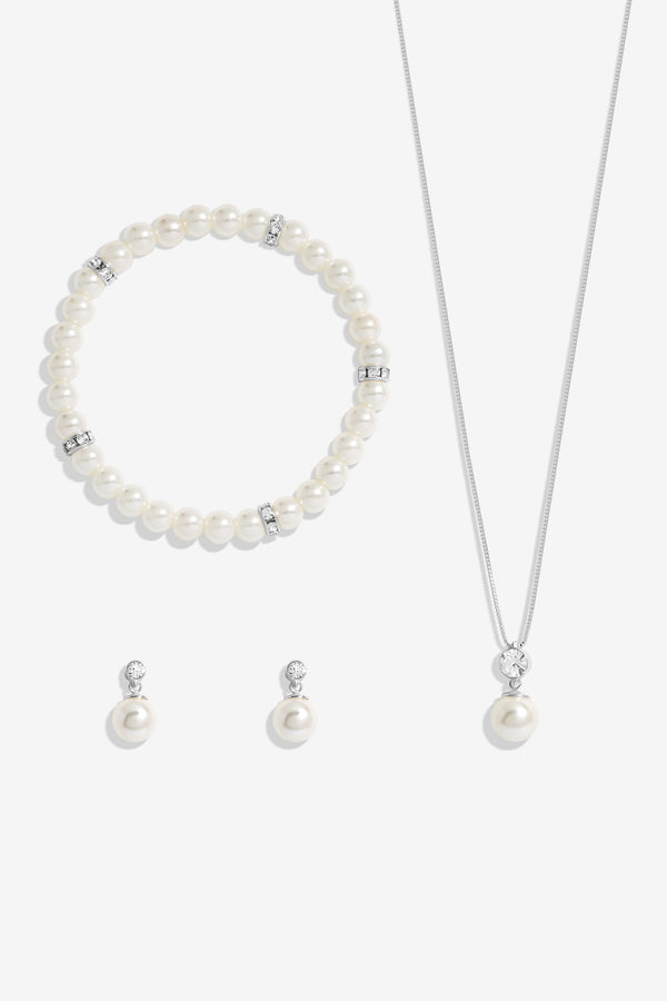 Jon Richard Silver Plated And Crystal Pearl Trio Set - Gift box