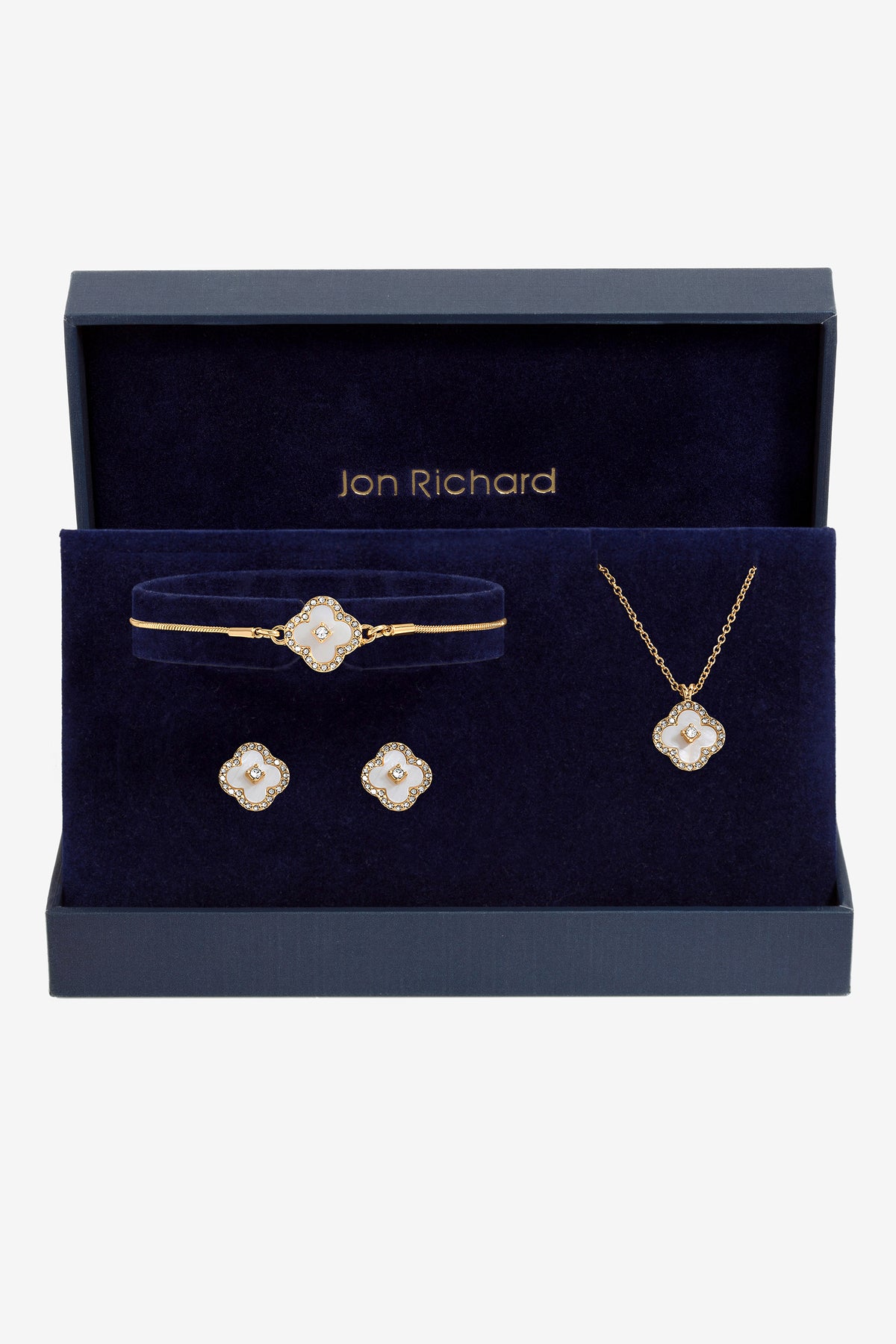 Jon Richard Gold Plated Crystal Clover Trio Set - Gift Boxed