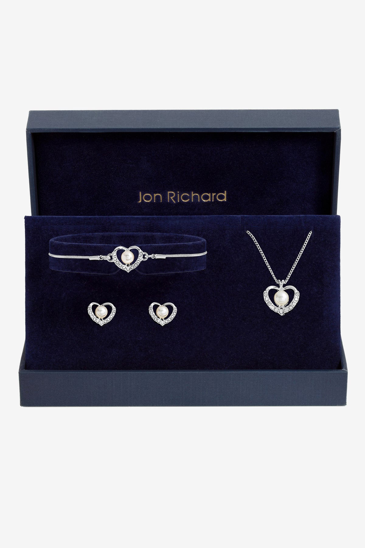 Jon Richard Silver Plated Pearl And Crystal Heart Trio Set - Gift Boxed