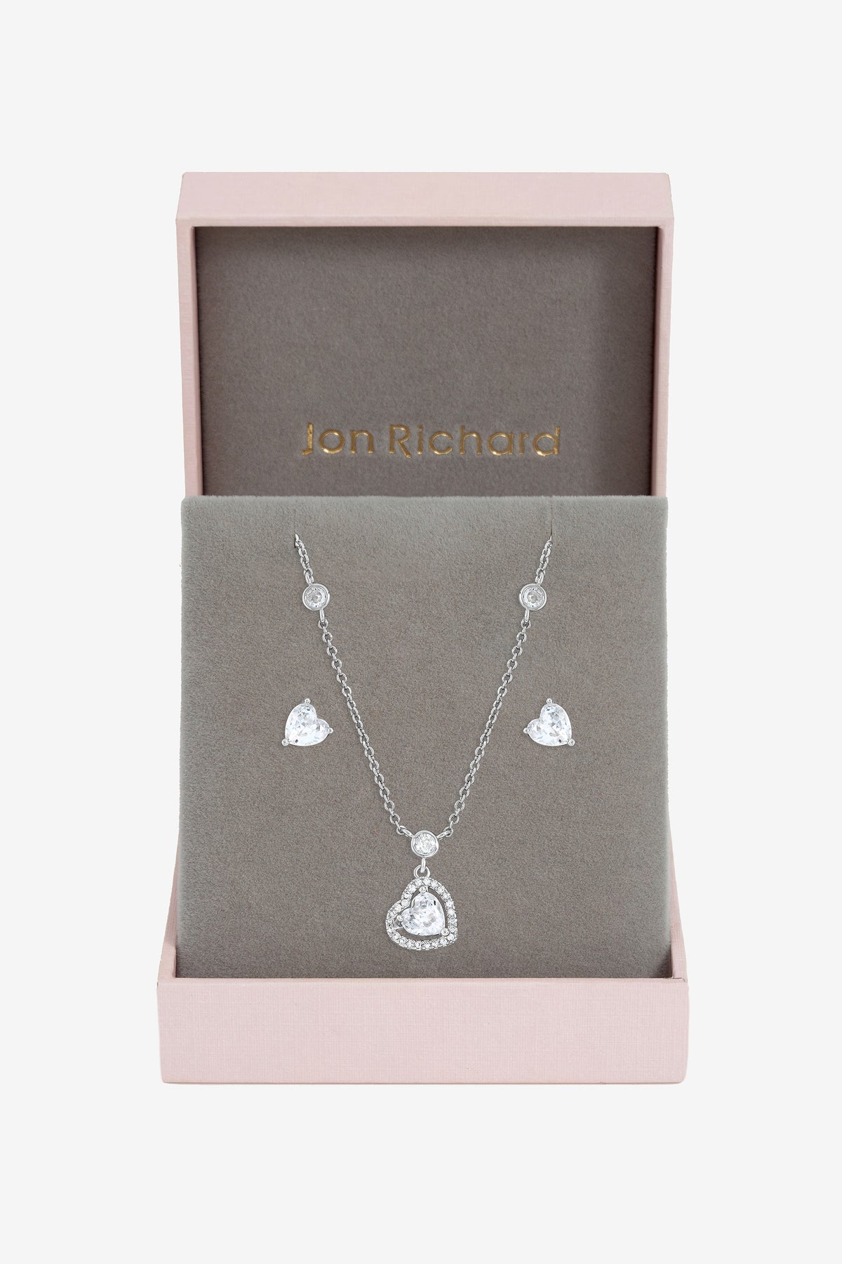 Jon Richard Rhodium Plated and Cubic Zirconia Heart Drop Set - Gift Box