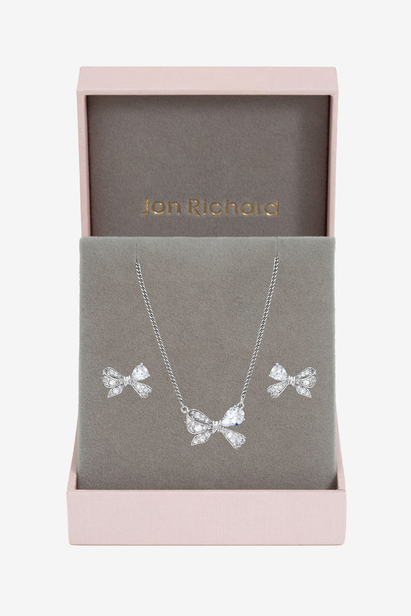 Jon Richard Rhodium Plated Bow Box Set - Gift Box