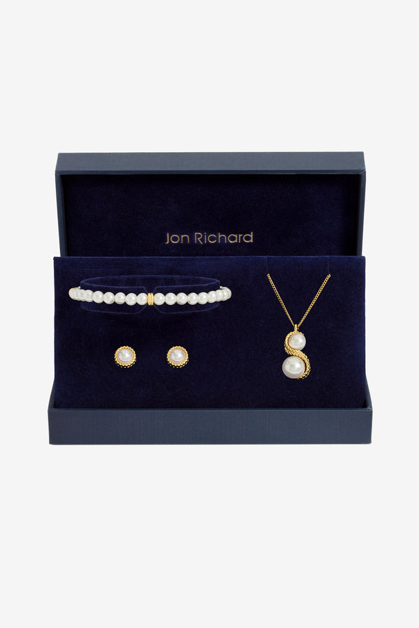 JON RICHARD GOLD PLATE PEARL AND INFINITY TRIO SET