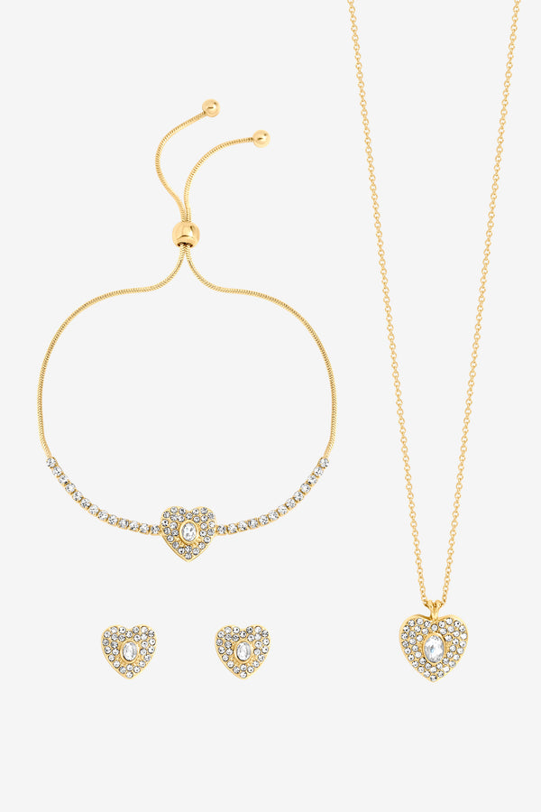 JON RICHARD GOLD PLATE AND CRYSTAL HEART TRIO SET