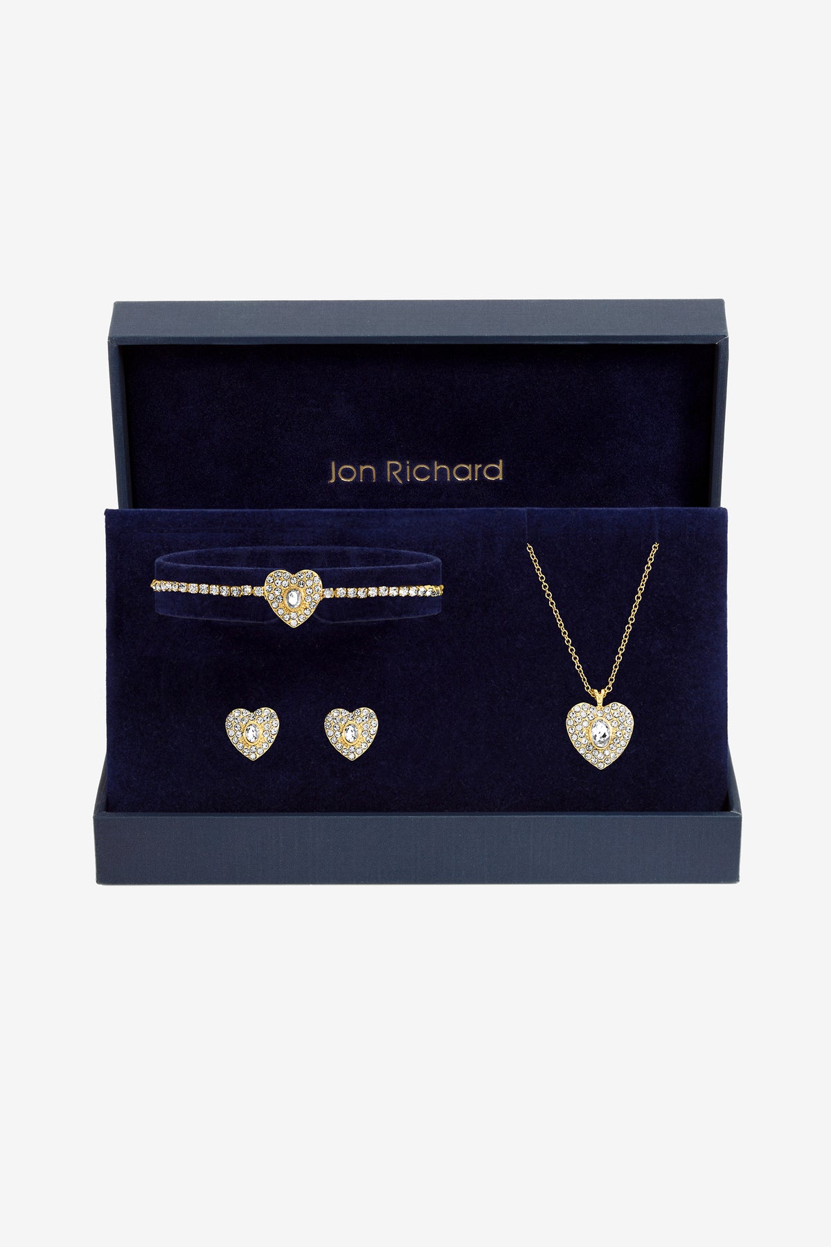 JON RICHARD GOLD PLATE AND CRYSTAL HEART TRIO SET