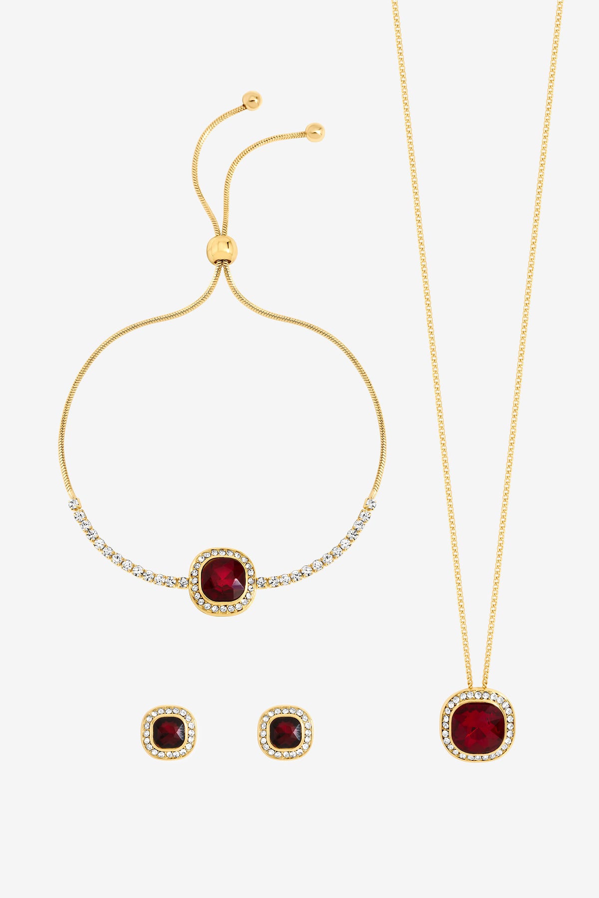 JON RICHARD GOLD PLATE AND GARNET CRYSTAL TRIO SET