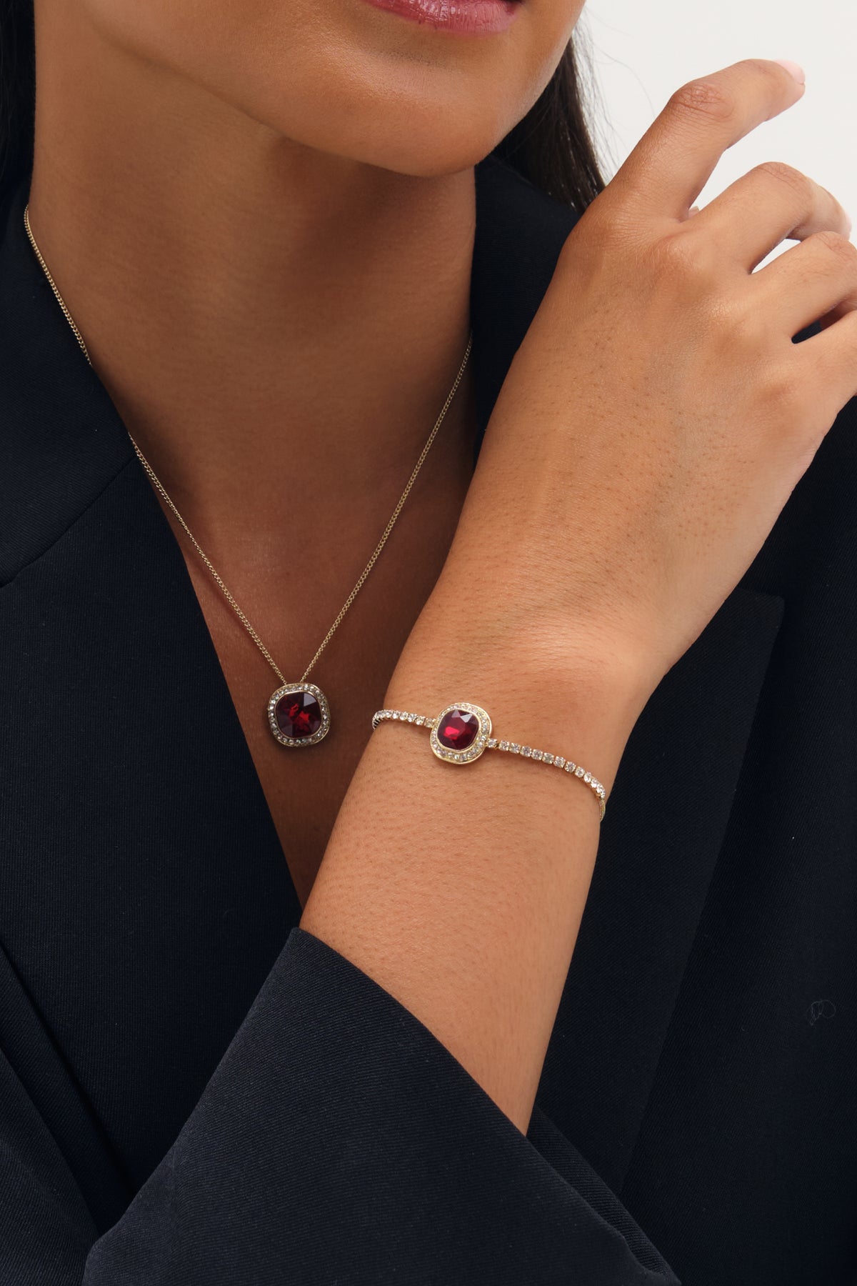 Jon Richard Gold Plated And Garnet Crystal Trio Set - Gift Box