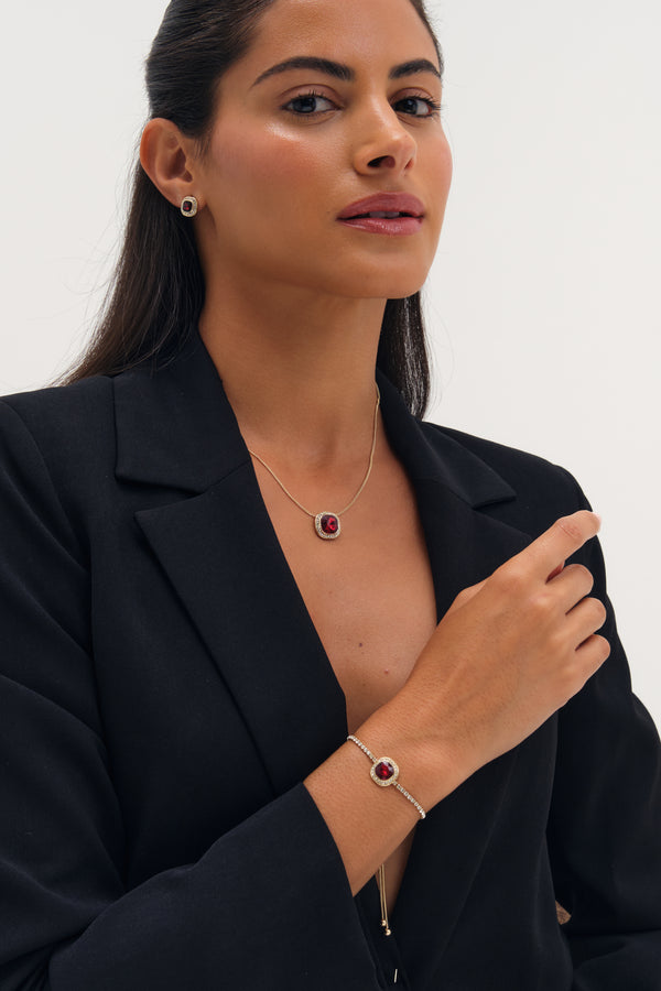 Jon Richard Gold Plated And Garnet Crystal Trio Set - Gift Box