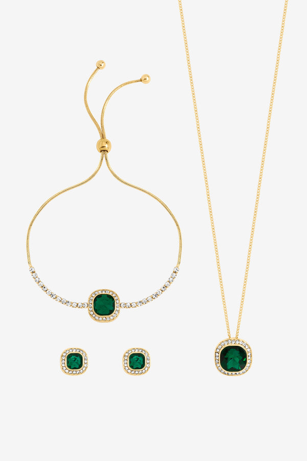JON RICHARD GOLD PLATE EMERALD  CRYSTAL TRIO SET