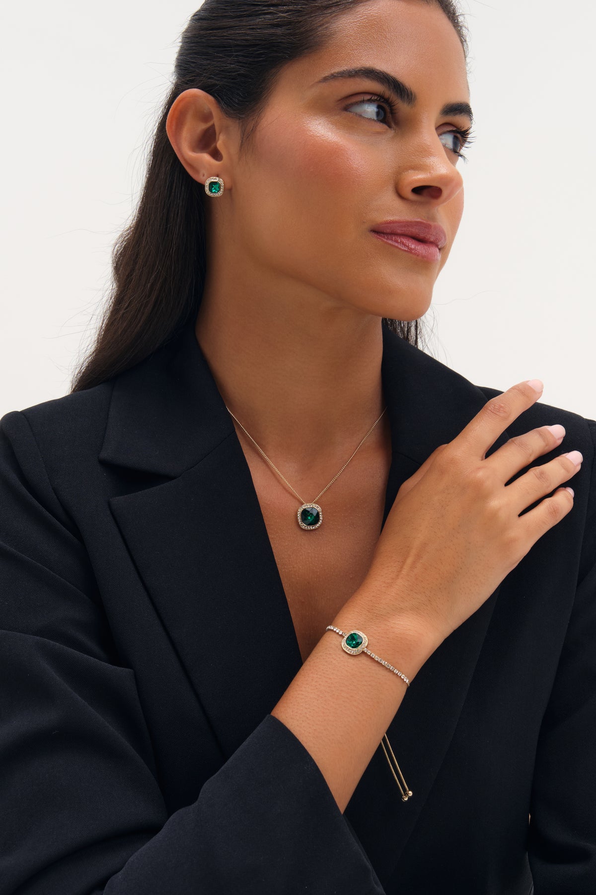 Jon Richard Gold Plated Emerald Crystal Trio Set - Gift Box