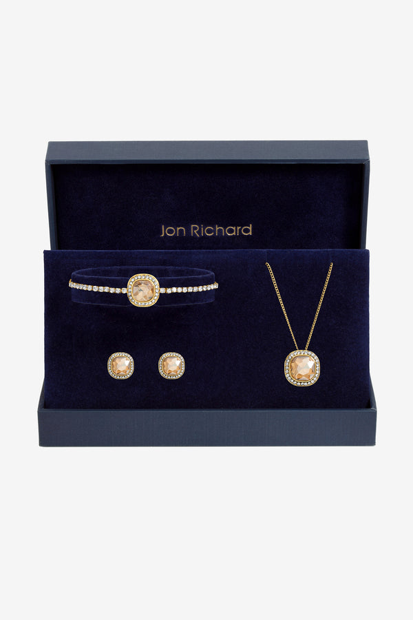 JON RICHARD GOLD PLATE CRYSTAL CHAMPAGNE TRIO SET