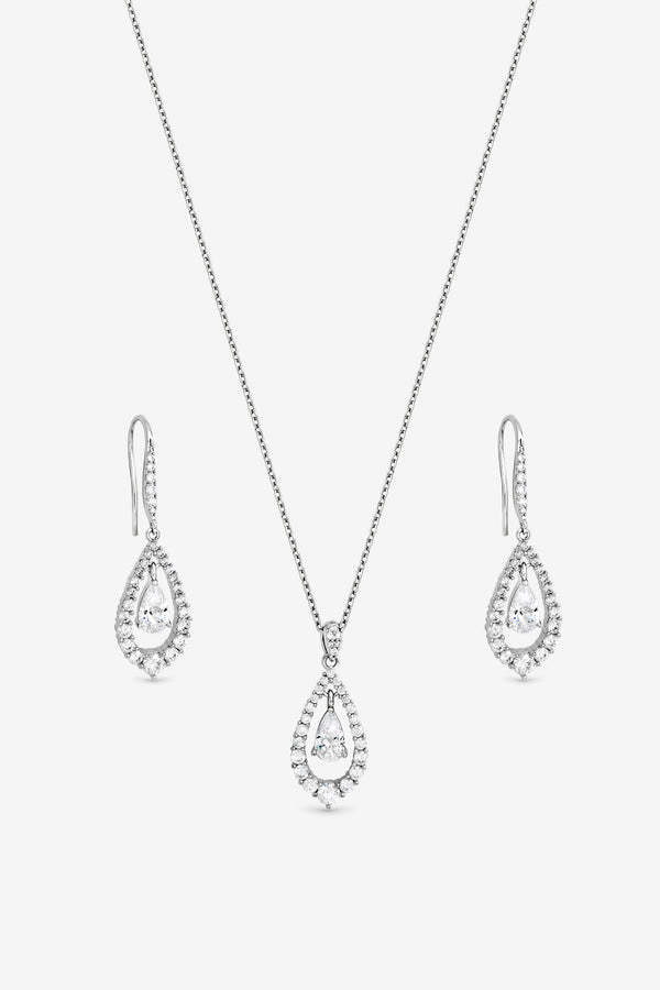 JON RICHARD RHODIUM PLATE AND CRYSTAL  PEAR DROP BOX SET