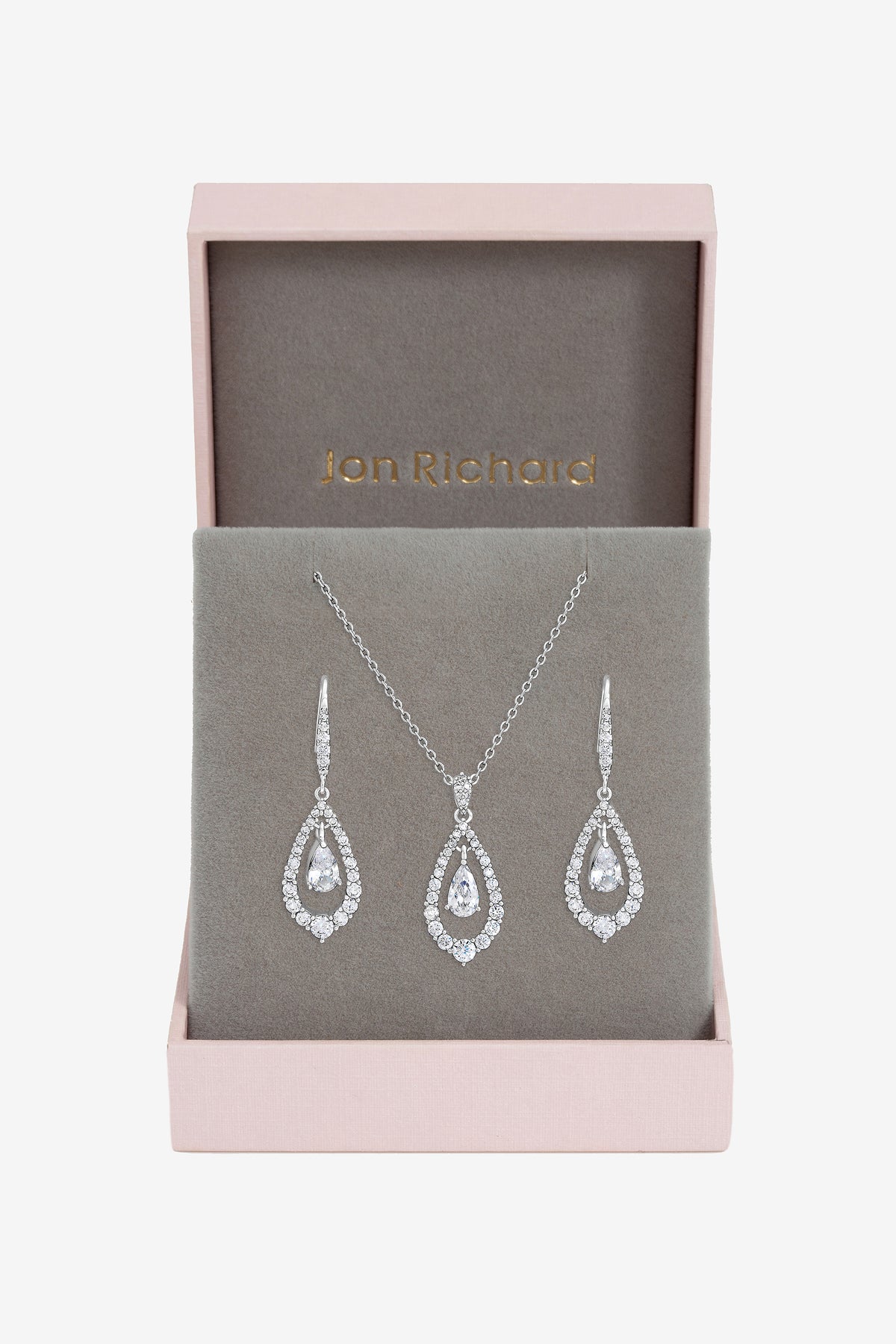 JON RICHARD RHODIUM PLATE AND CRYSTAL  PEAR DROP BOX SET