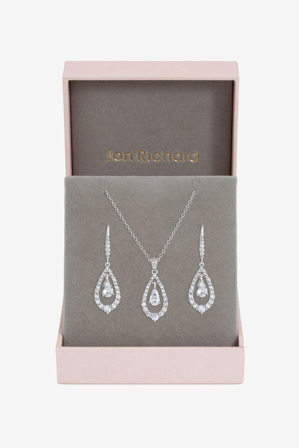 JON RICHARD RHODIUM PLATE AND CRYSTAL  PEAR DROP BOX SET