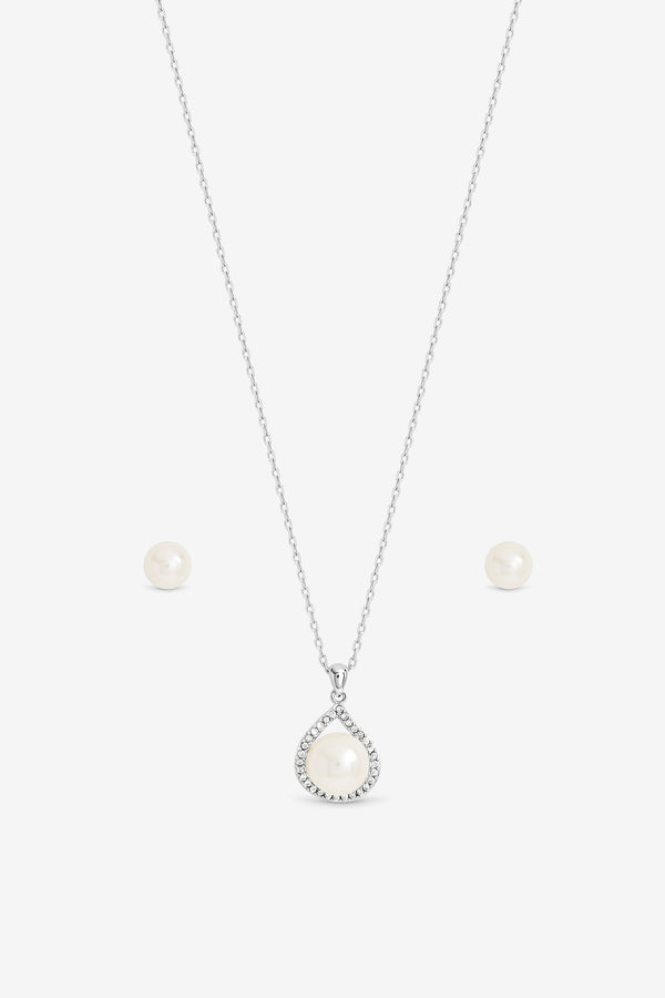 JON RICHARD RHODIUM PLATE CRYSTAL AND PEARL HALO BOX SET