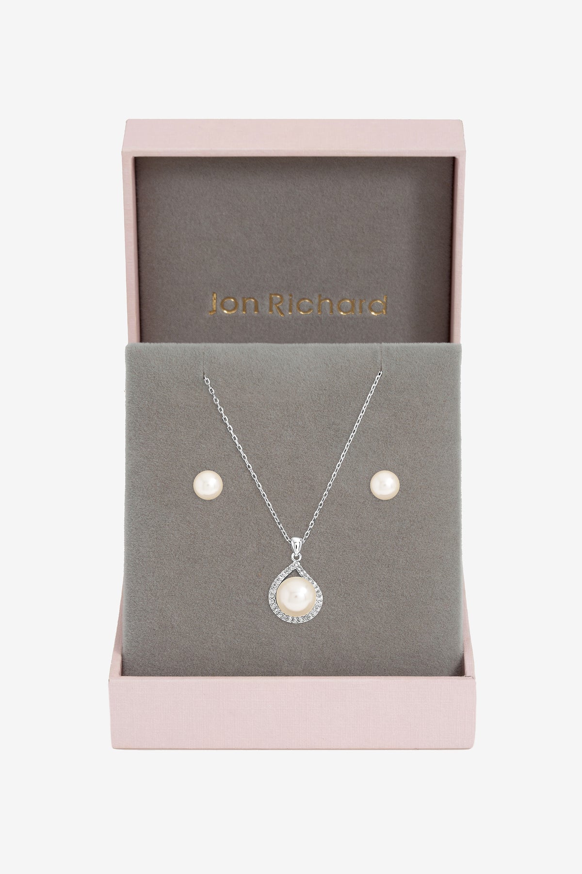 JON RICHARD RHODIUM PLATE CRYSTAL AND PEARL HALO BOX SET