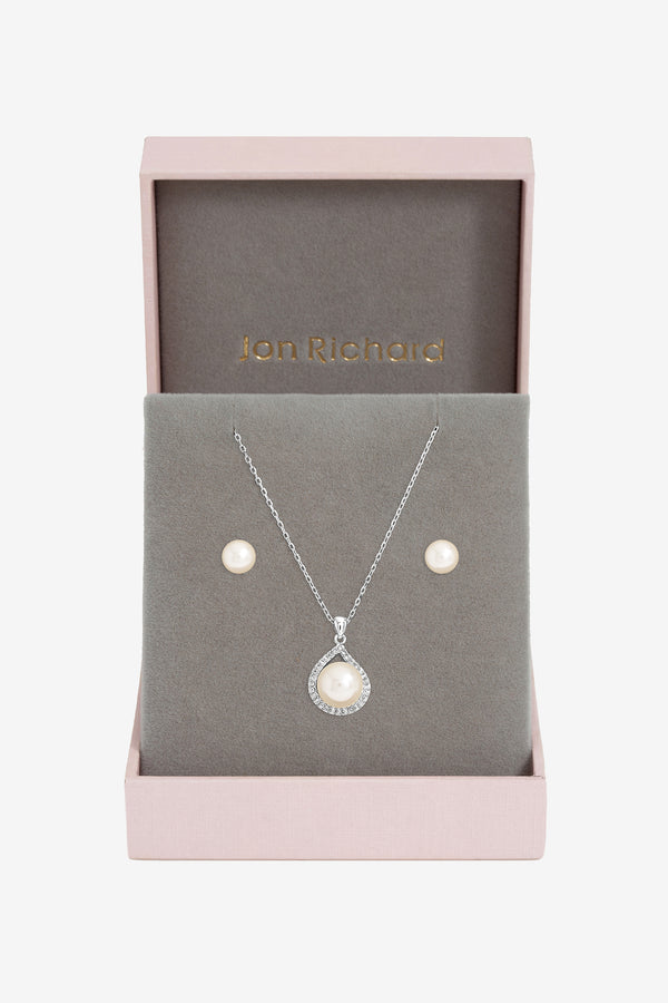 JON RICHARD RHODIUM PLATE CRYSTAL AND PEARL HALO BOX SET