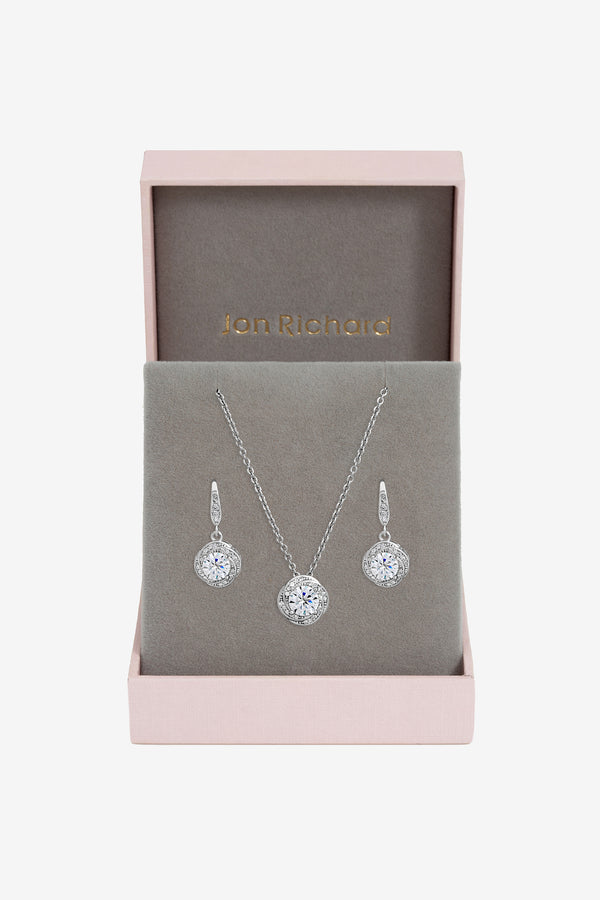 Jon Richard Rhodium Plated And Crystal Knot Drop Box Set