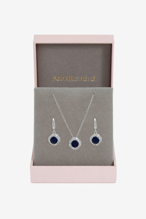 Jon Richard Rhodium Plated And Sapphire Box Set