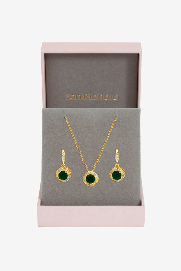 Jon Richard Gold Plated And Emerald Box Set